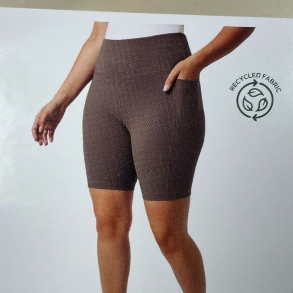 High-Rise Ribbed Biker Shorts Recycled Nylon XL Moisture-Wicking d0529 - Picture 1 of 6